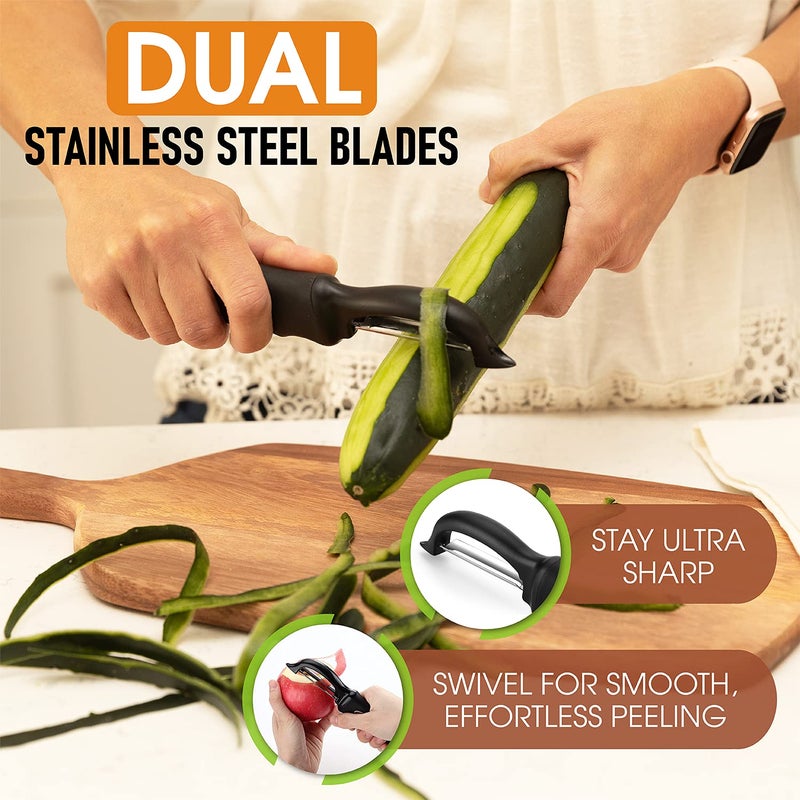 Spring Chef Premium Swivel Vegetable Peeler, Soft Grip Handle and Ultra Sharp Stainless Steel Blades - Perfect Kitchen Peeler For Veggie, Fruit, Potato, Carrot, Apple - Black - Set of 2 - Image 2