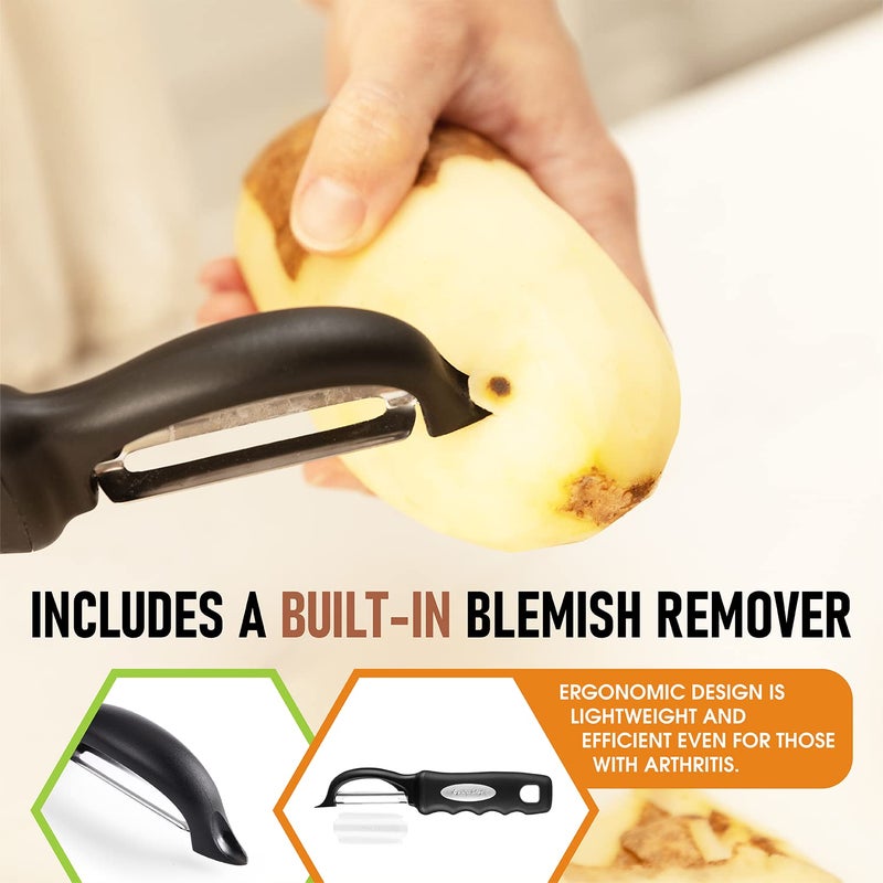 Spring Chef Premium Swivel Vegetable Peeler, Soft Grip Handle and Ultra Sharp Stainless Steel Blades - Perfect Kitchen Peeler For Veggie, Fruit, Potato, Carrot, Apple - Black - Set of 2 - Image 5