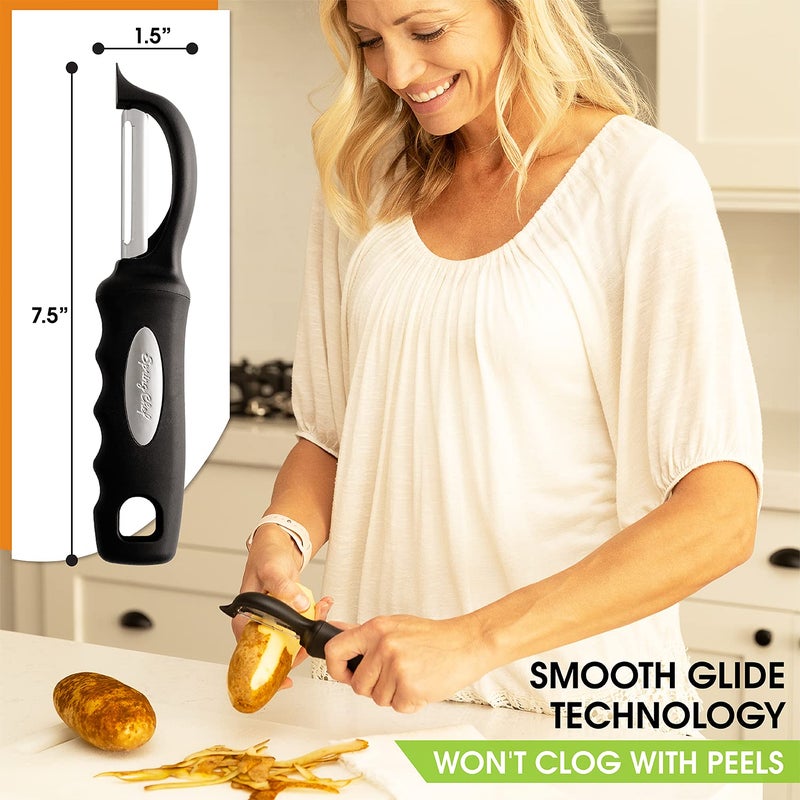 Spring Chef Premium Swivel Vegetable Peeler, Soft Grip Handle and Ultra Sharp Stainless Steel Blades - Perfect Kitchen Peeler For Veggie, Fruit, Potato, Carrot, Apple - Black - Set of 2 - Image 3