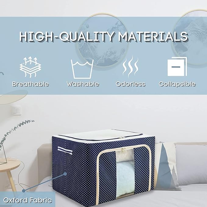 BELARO BELARO Large Capacity Clothes Storage Bag Organizer with Thick Fabric Visible Steel Frame Foldable Clothes Storage Box Saree Organisers Storage for Wardrobe 66 Liter - Image 4