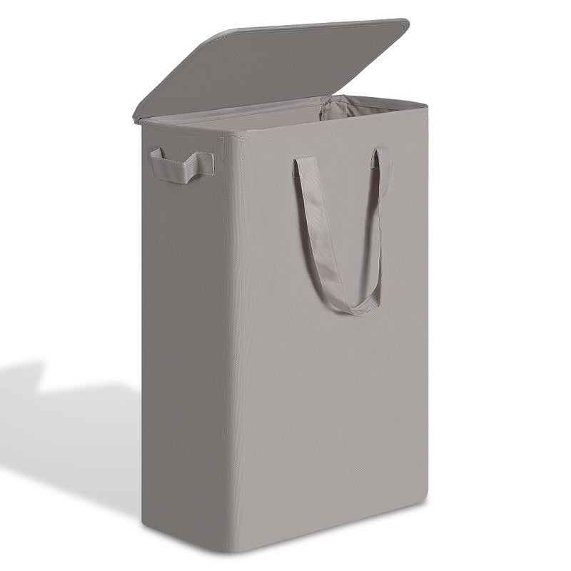 efluky Slim Laundry Basket with Lid, Narrow Laundry Hamper with Handles, Collapsible Dirty Clothes Hamper, Tall Laundry Bin for Laundry Room, Dorm and Bedroom, 55L Grey - Image 1