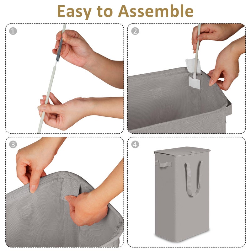 efluky Slim Laundry Basket with Lid, Narrow Laundry Hamper with Handles, Collapsible Dirty Clothes Hamper, Tall Laundry Bin for Laundry Room, Dorm and Bedroom, 55L Grey - Image 4