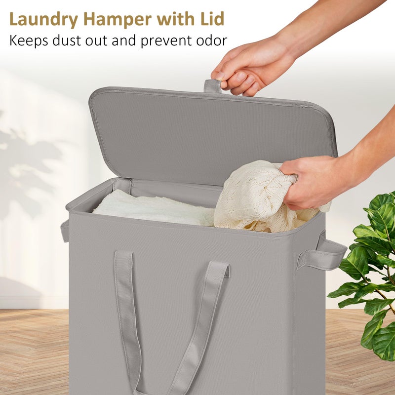 efluky Slim Laundry Basket with Lid, Narrow Laundry Hamper with Handles, Collapsible Dirty Clothes Hamper, Tall Laundry Bin for Laundry Room, Dorm and Bedroom, 55L Grey - Image 3