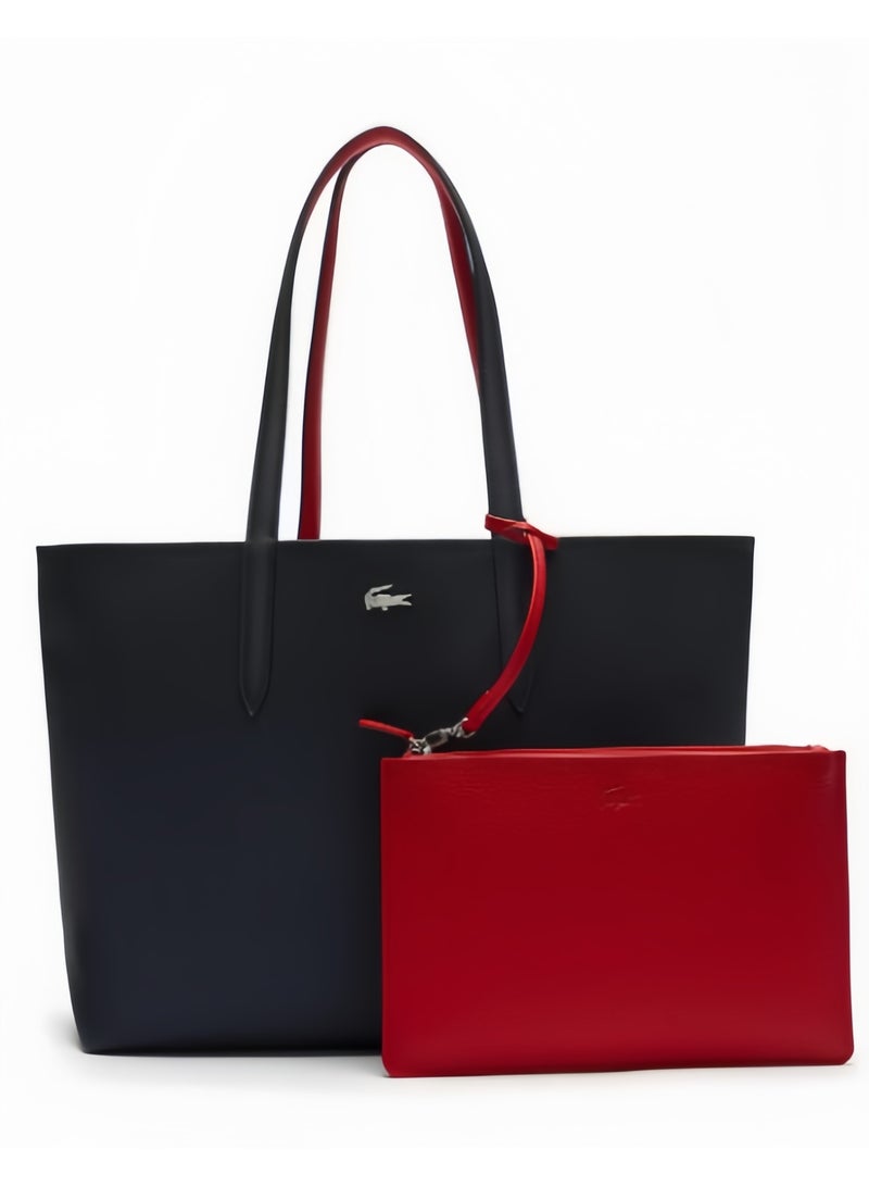 لاكوست حقيبة يد نسائية من لاكوست ذات وجهين وبسعة كبيرة، عصرية ومتعددة الاستخدامات، باللون الأسود/الأحمر - Image 1