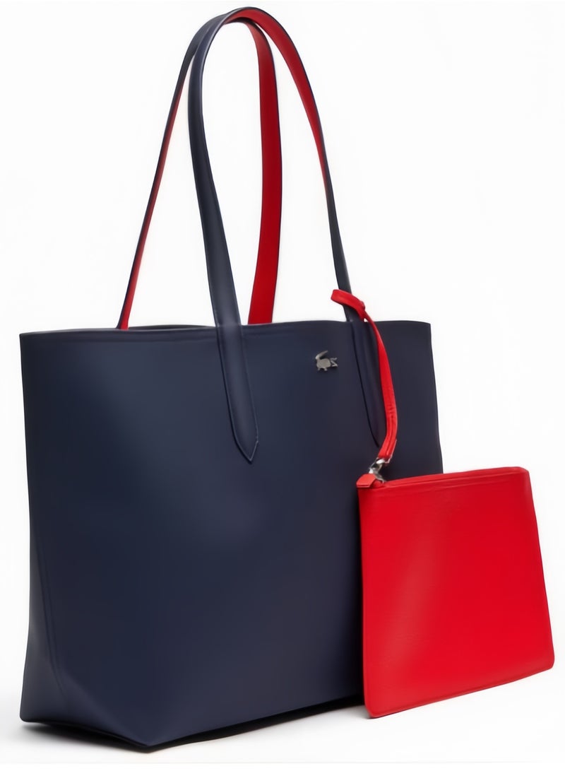 لاكوست حقيبة يد نسائية من لاكوست ذات وجهين وبسعة كبيرة، عصرية ومتعددة الاستخدامات، باللون الأسود/الأحمر - Image 4