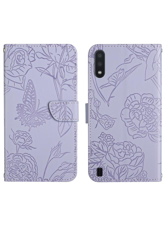 اس-توب جراب لهاتف Samsung Galaxy A01 مصنوع من الجلد المنقوش بنقشة فراشة الفاوانيا - Image 1