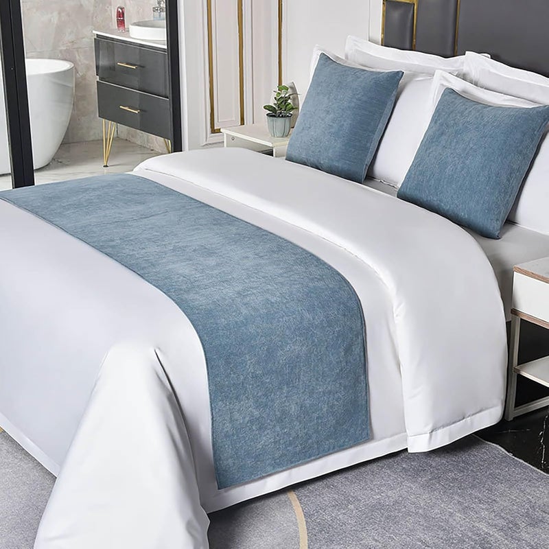 Bed Runner Light Blue Scarf Protector Slipcover Decorative No Fading Soft Throw Blanket for Bedroom Home Hotel (Pillowcase Included X2)(50X180CM) - Image 1