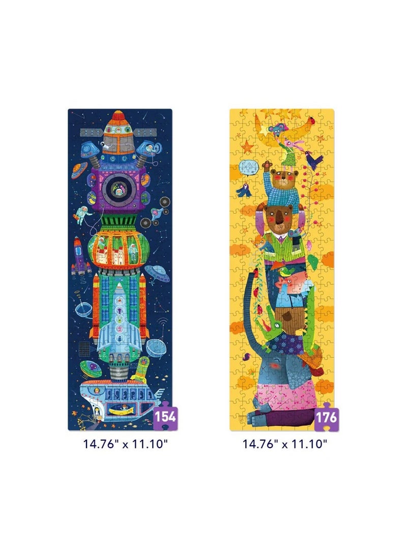 MiDeer Level Up! Puzzles with Storage Bag – Level 6 World Imagination Puzzle Set for Kids Ages 5+ | 2 Large Jigsaw Puzzles 154–176 Pieces | Space & Moon Adventure Puzzle for Children - Image 3