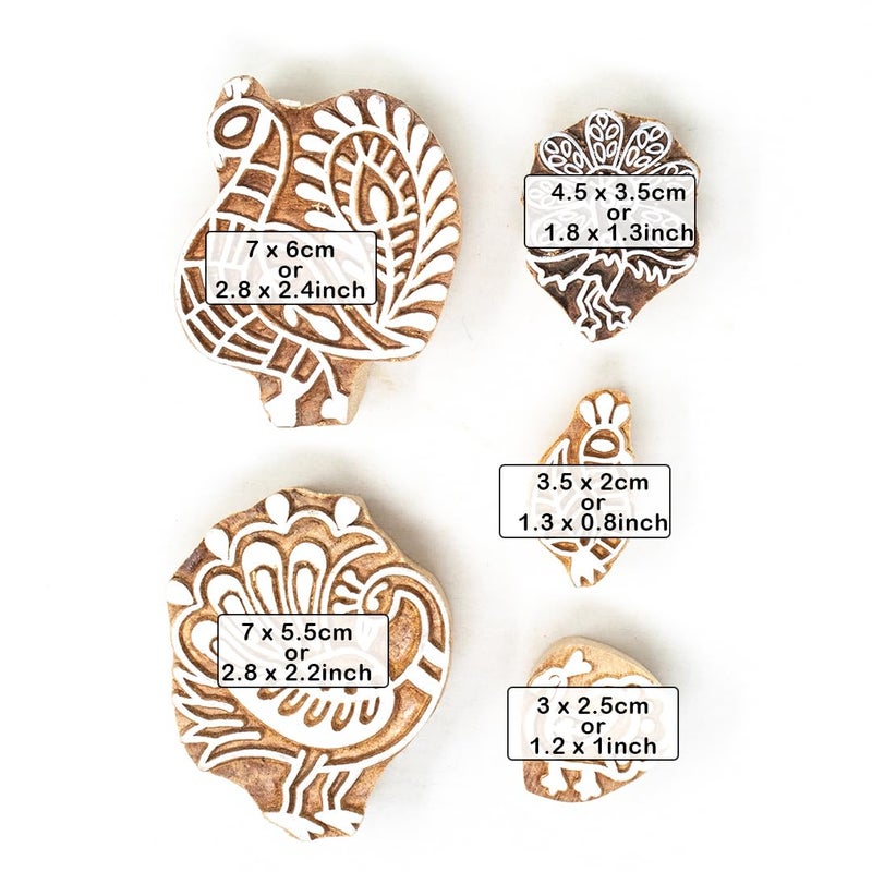 TWOGRAMS | Set of 5 | Wooden Indian Traditional Design Printing Stamps/Blocks for Printing Saree Border/Dresses/Craft Card Making/Scrapbook/Clay Pottery - Image 4