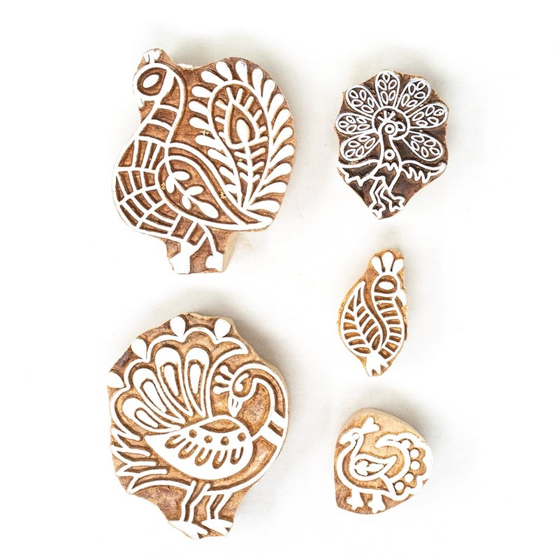TWOGRAMS | Set of 5 | Wooden Indian Traditional Design Printing Stamps/Blocks for Printing Saree Border/Dresses/Craft Card Making/Scrapbook/Clay Pottery - Image 1