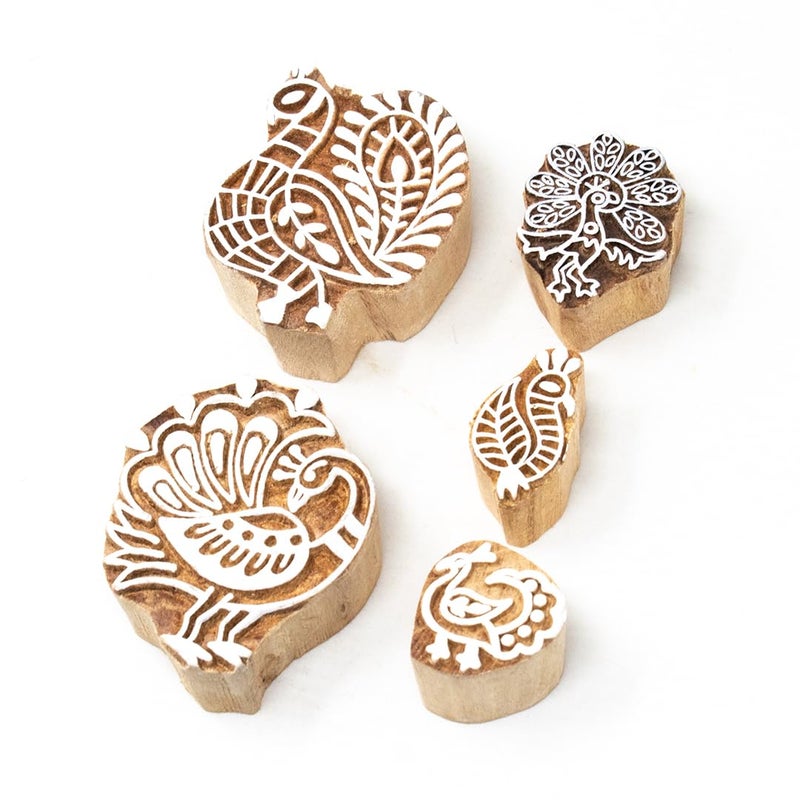TWOGRAMS | Set of 5 | Wooden Indian Traditional Design Printing Stamps/Blocks for Printing Saree Border/Dresses/Craft Card Making/Scrapbook/Clay Pottery - Image 2