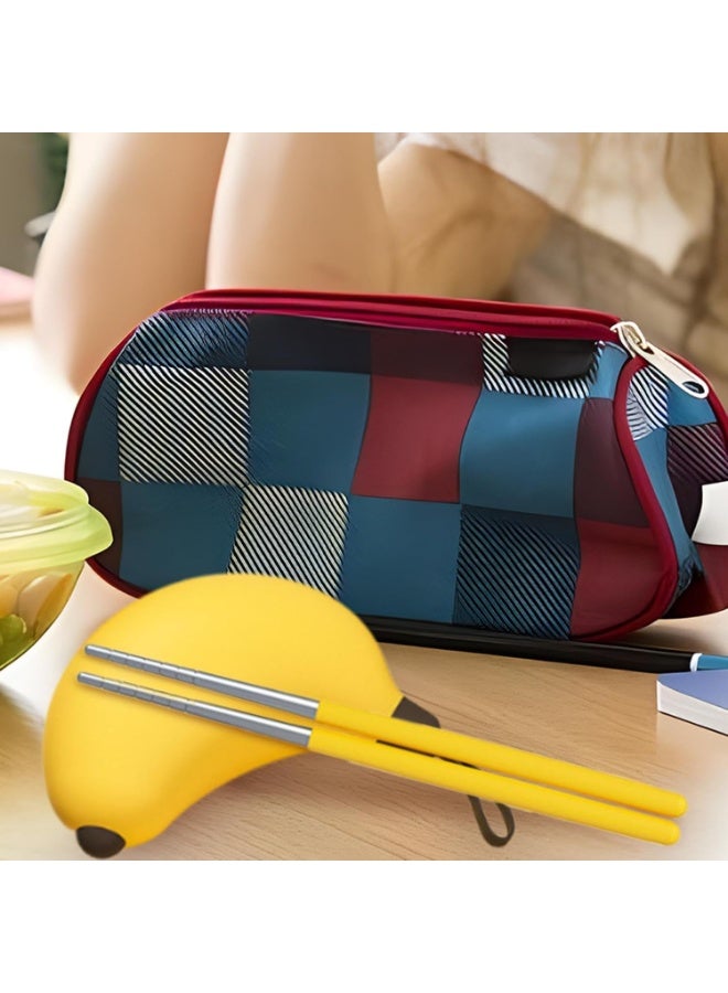 CMGTYYD. طقم عيدان طعام على شكل موزة، طقم أدوات مائدة من الفولاذ المقاوم للصدأ، طقم عيدان طعام وملاعق من الفولاذ المقاوم للصدأ مع حقيبة سفر، طقم ملاعق وعيدان طعام محمولة قابلة للطي، مناسب للمنزل، والتخييم، والعمل، والسفر. - Image 3