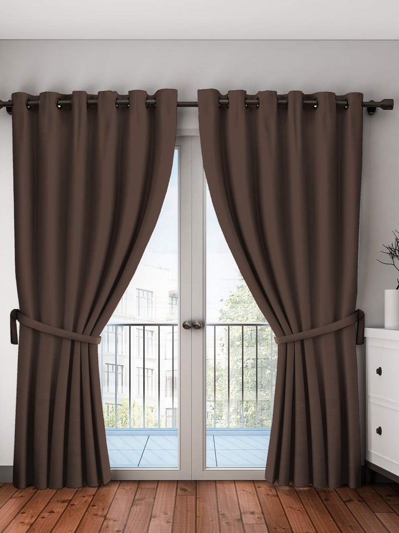Home Sizzler Polyester Solid Window Curtain Window 5 Feet Brown Pack of 2 - Image 1