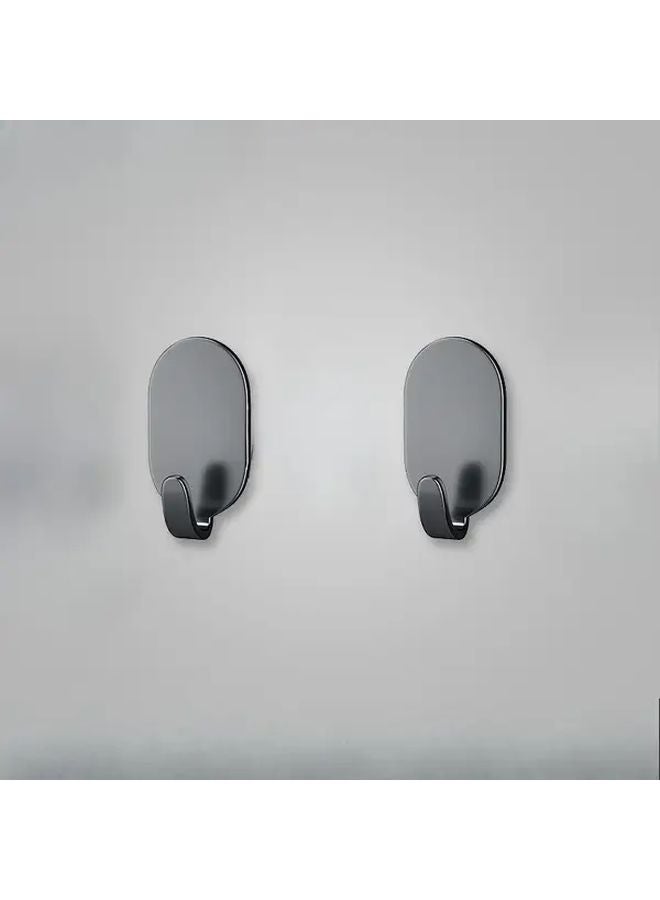 خطافان حائط من الفولاذ المقاوم للصدأ ثقيل الوزن أسود اللون، تركيب لاصق بدون حفر - Image 1