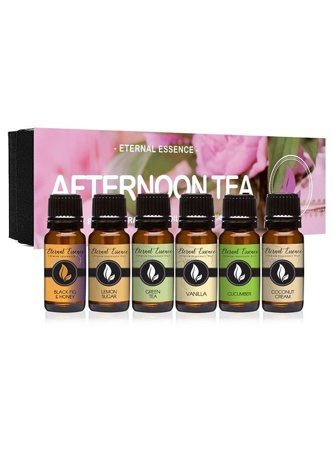 Eternal Essence Oils Afternoon Tea - Gift Set of 6 Premium Fragrance Oils - Green Tea, Black Fig & Honey, Cucumber, Lemon Sugar, Vanilla and Coconut Cream - 10ML  - Image 1