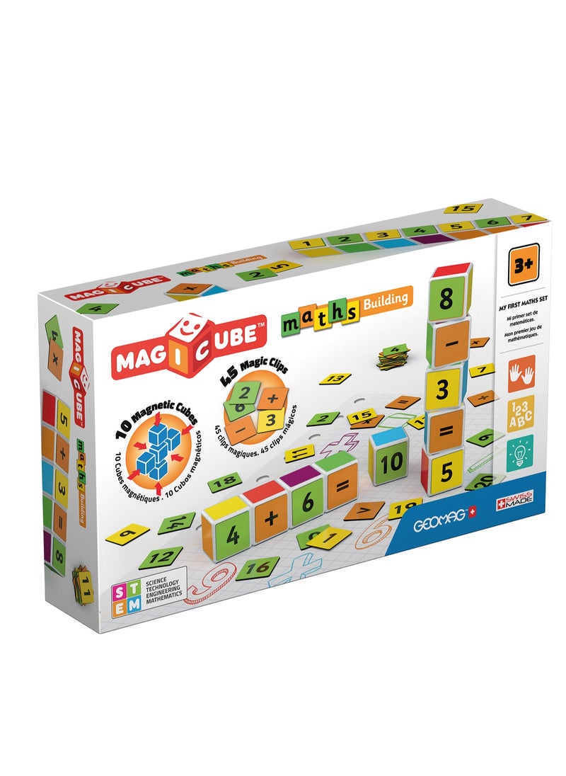 GEOMAG - Geomag Magicube Maths Building + Clips, Magnetic STEM Toys For Kids, Early Educational Magnetic Building Toys, 55 PCS, Made in Switzerland, 100% Recycled Plastic, Open Ended Toys, Construction Toys - Image 1