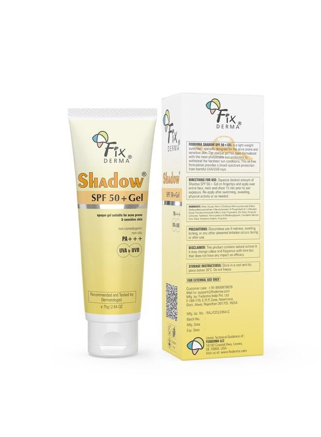 FIXDERMA جيل واقي الشمس Fixderma Shadow SPF 50+ للوجه | ثاني أكسيد التيتانيوم والزنك | حماية واسعة النطاق من أشعة UVA وUVB | مقاوم للماء، واقي شمس خفيف الوزن - 2.64 أونصة - Image 2