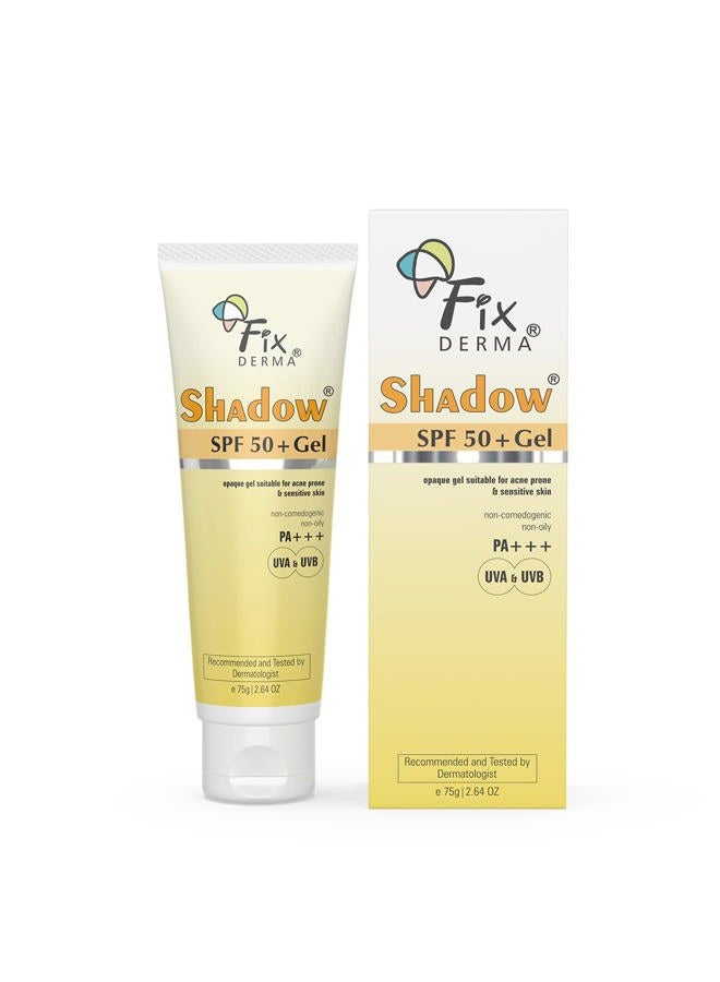 FIXDERMA جيل واقي الشمس Fixderma Shadow SPF 50+ للوجه | ثاني أكسيد التيتانيوم والزنك | حماية واسعة النطاق من أشعة UVA وUVB | مقاوم للماء، واقي شمس خفيف الوزن - 2.64 أونصة - Image 1