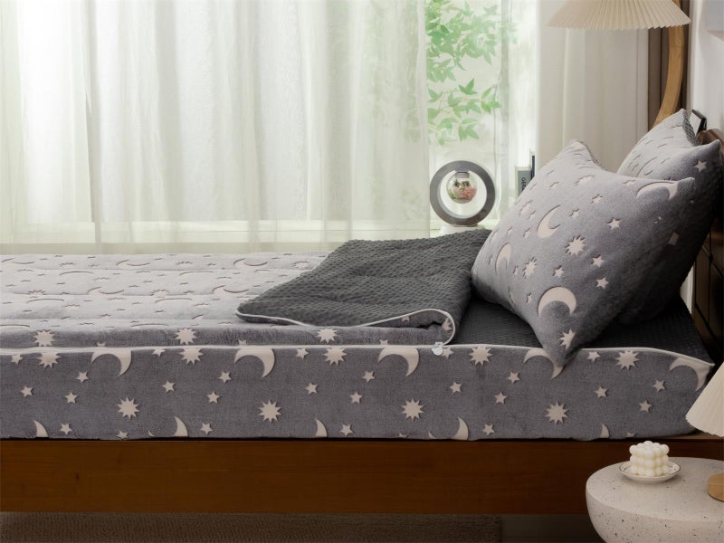 Aimuan Glow in The Dark Kids Zippered Comforter Set - Star Cosmic Cool Zipper Bedding for Boys (Twin,Light-Grey) - Image 4