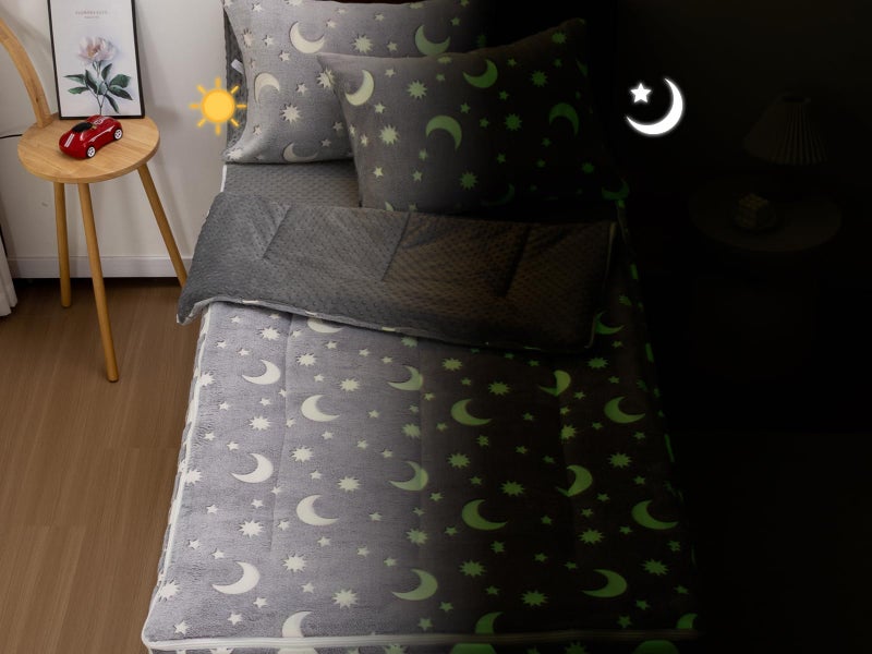 Aimuan Glow in The Dark Kids Zippered Comforter Set - Star Cosmic Cool Zipper Bedding for Boys (Twin,Light-Grey) - Image 2