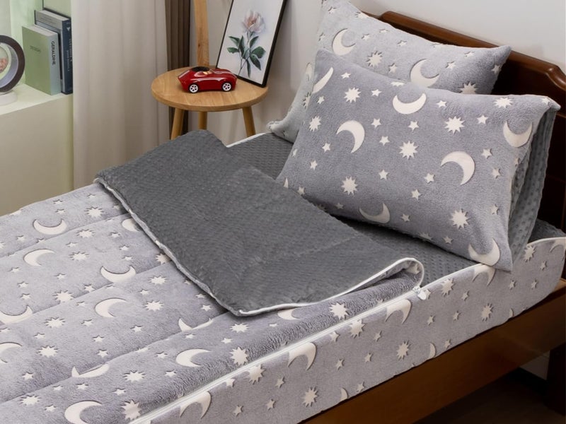 Aimuan Glow in The Dark Kids Zippered Comforter Set - Star Cosmic Cool Zipper Bedding for Boys (Twin,Light-Grey) - Image 1