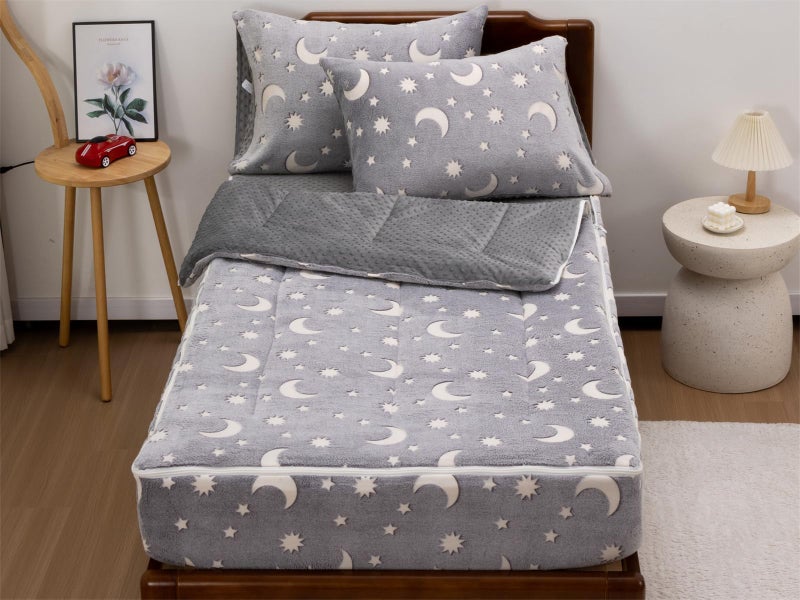 Aimuan Glow in The Dark Kids Zippered Comforter Set - Star Cosmic Cool Zipper Bedding for Boys (Twin,Light-Grey) - Image 5
