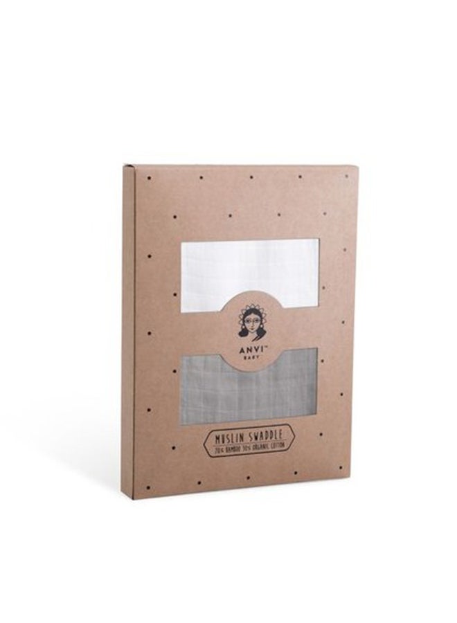 Anvi Baby Organic Bamboo Muslin Swaddle Wrap- Set of 2 -Overcast - Image 2
