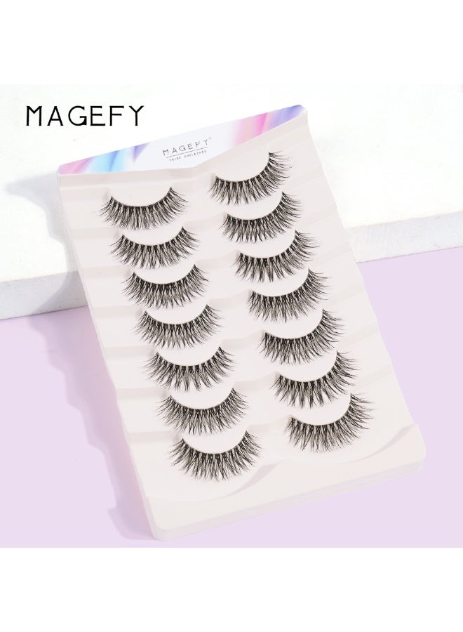 MAGEFY Lashes False Eyelashes Cat Eyes Wispy Natural Faux Mink Lashes 7 Pairs Pack Light Volume Short Fake Eye Lashes 3D Artificial Lashes Fluffy and Soft Lash Set - Image 3