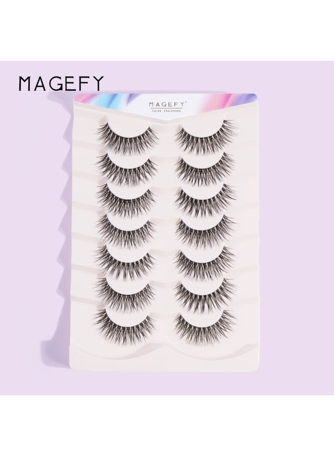 MAGEFY Lashes False Eyelashes Cat Eyes Wispy Natural Faux Mink Lashes 7 Pairs Pack Light Volume Short Fake Eye Lashes 3D Artificial Lashes Fluffy and Soft Lash Set - Image 2