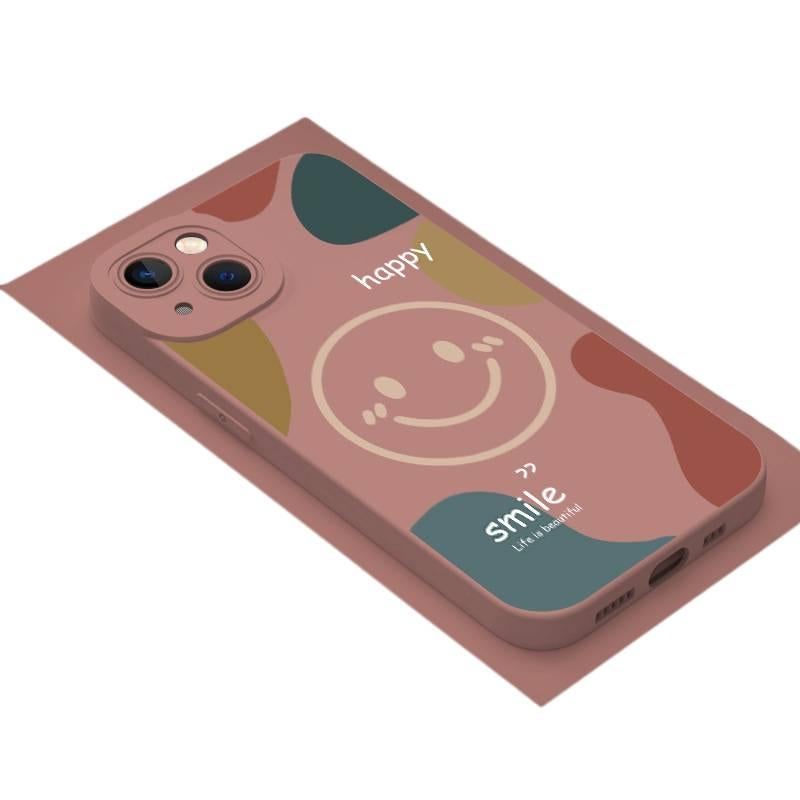 MS غطاء واقي بسيليكون لـ Redmi Note 14 مع نقش وجه مبتسم ومقاوم للخدش مع مقاوم للصدمات مع حماية من السقوط باللون وردي من السيليكون باللون الوردي باللون الأحمر - Image 1