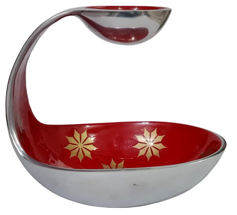 Purpledip Serving Platter Red Tray for Snacks; Attached Bowl for Dips/Chutney, Unique Table Décor Gift (10588) - Image 2