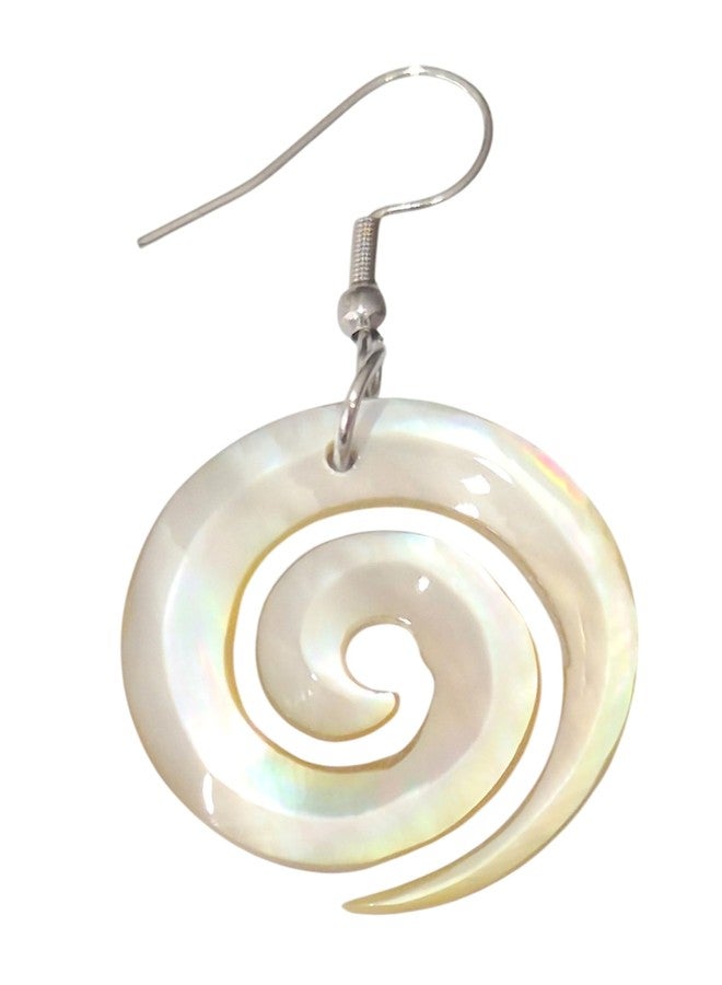 Swimmi Natural Mother of Pearl Earrings, Hand Carved Spiral Mother of Pearl Shell Earrings for Women, Dangle Drop Seashell Earrings Fashion Jewelry AA027-A - Image 5