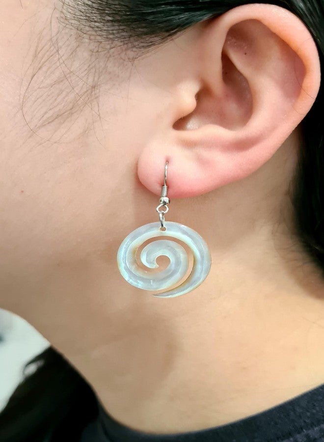 Swimmi Natural Mother of Pearl Earrings, Hand Carved Spiral Mother of Pearl Shell Earrings for Women, Dangle Drop Seashell Earrings Fashion Jewelry AA027-A - Image 3