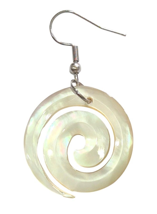 Swimmi Natural Mother of Pearl Earrings, Hand Carved Spiral Mother of Pearl Shell Earrings for Women, Dangle Drop Seashell Earrings Fashion Jewelry AA027-A - Image 4