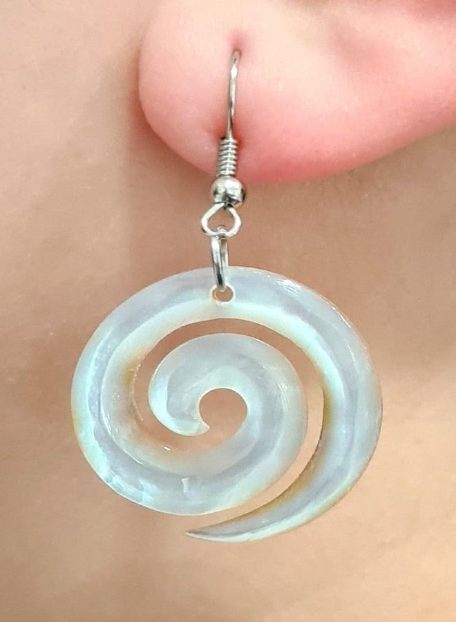 Swimmi Natural Mother of Pearl Earrings, Hand Carved Spiral Mother of Pearl Shell Earrings for Women, Dangle Drop Seashell Earrings Fashion Jewelry AA027-A - Image 2