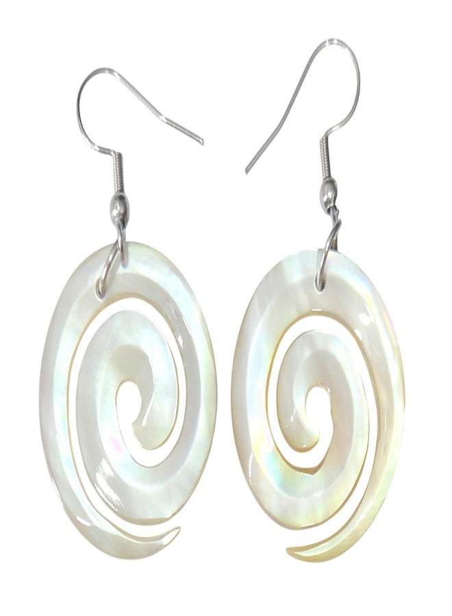 Swimmi Natural Mother of Pearl Earrings, Hand Carved Spiral Mother of Pearl Shell Earrings for Women, Dangle Drop Seashell Earrings Fashion Jewelry AA027-A - Image 1