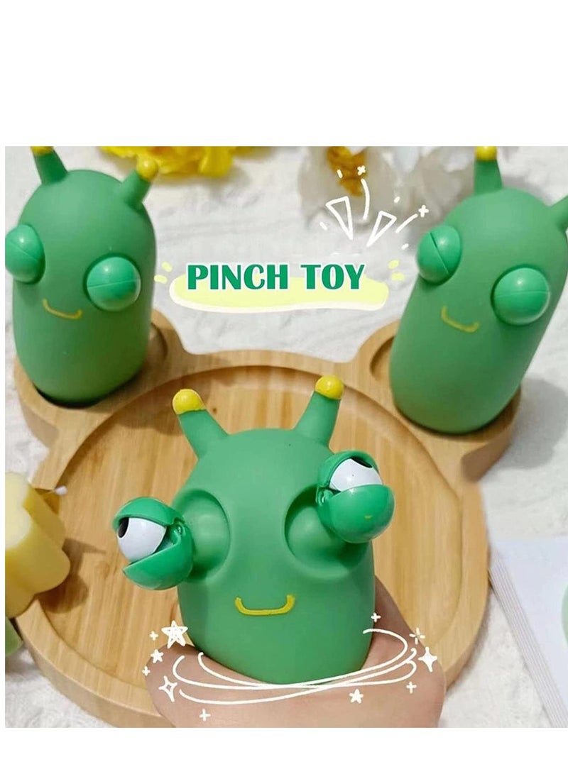 Excefore Funny Squeeze Caterpillar Toy Green Eye Stress Relief Relieve Anxiety Portable Grass Worm Pinch Toy for Autism Hyperactivity Kids Adult Party Gifts Prize Desk Decoration 4PCS - Image 3