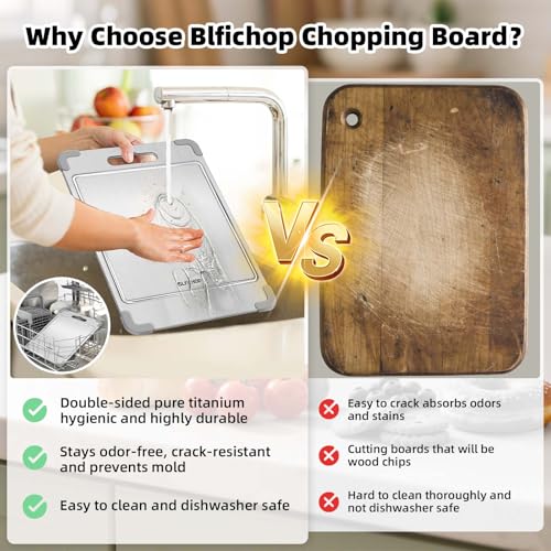 Blfichop 3PCS 100% Pure Titanium Cutting Boards for Kitchen, Food-Grade Metal Cutting Board for Meat, Fruit, and Veggies,Chopping Board with Anti-Slip Corner Protectors Removable, Dishwasher Safe Grey - Image 4