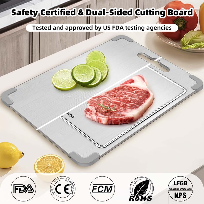Blfichop 3PCS 100% Pure Titanium Cutting Boards for Kitchen, Food-Grade Metal Cutting Board for Meat, Fruit, and Veggies,Chopping Board with Anti-Slip Corner Protectors Removable, Dishwasher Safe Grey - Image 5