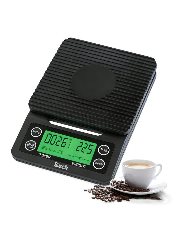 Kueh Coffee Scale with Timer - 0.1g Accurate, 3kg Drip Espresso Scale for Pour Over Coffee, Portable Digital Kitchen Food Scale with, LCD Displa, Non-Slip Mat (Including Batteries) - Image 1