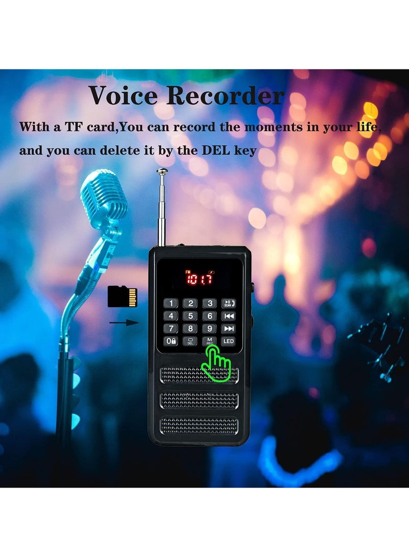 Mini Portable Pocket Bluetooth FM Radio Walkman Radio with Voice Recorder SD Card MP3 Player Rechargeable Balck - Image 3