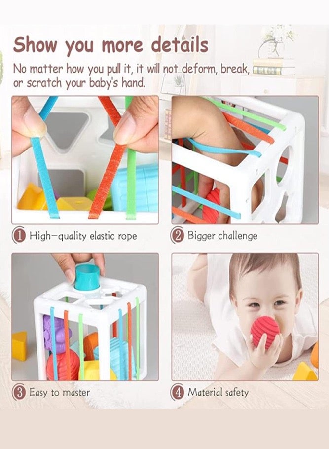 Baby Sensory Bin Toddler Shape Sorter Toys Set Colorful Cube With 10 Sensory Shape Blocks - Image 4