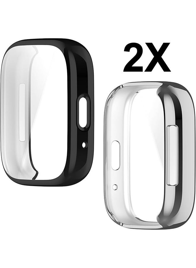 HY 2 Pcs HY Case Compatible with Xiaomi Redmi Watch 3 lite/ Xiaomi Redmi Watch 3 Active, All-Round Protective Case with Screen Protector, Anti-Smudge Scratch-Resistant TPU Case-Black Silver - Image 5
