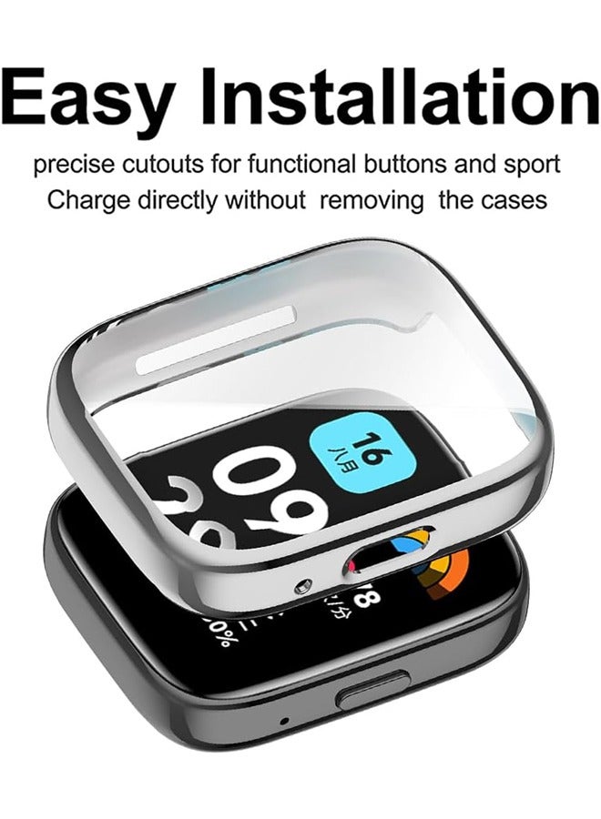 HY 2 Pcs HY Case Compatible with Xiaomi Redmi Watch 3 lite/ Xiaomi Redmi Watch 3 Active, All-Round Protective Case with Screen Protector, Anti-Smudge Scratch-Resistant TPU Case-Black Silver - Image 2