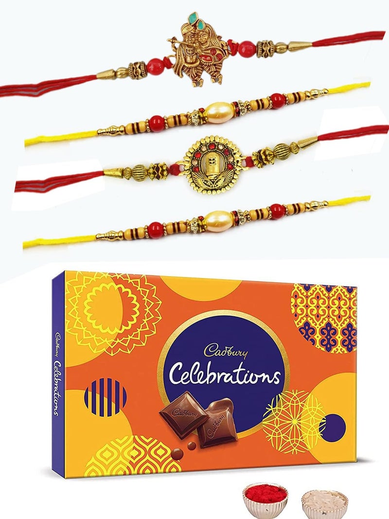CraftVatika Set of 4 Rakhi Rakhi for brother Bhaiya with chocolate Gifts Combo Set, Cadbury Rakshabandhan Bhai Bhabhi Hamper Greeting Card, Set of 4 Rakhi,Rakhi For Brother With Chocolate Combo,Rakhi Gift Hamper - Image 1