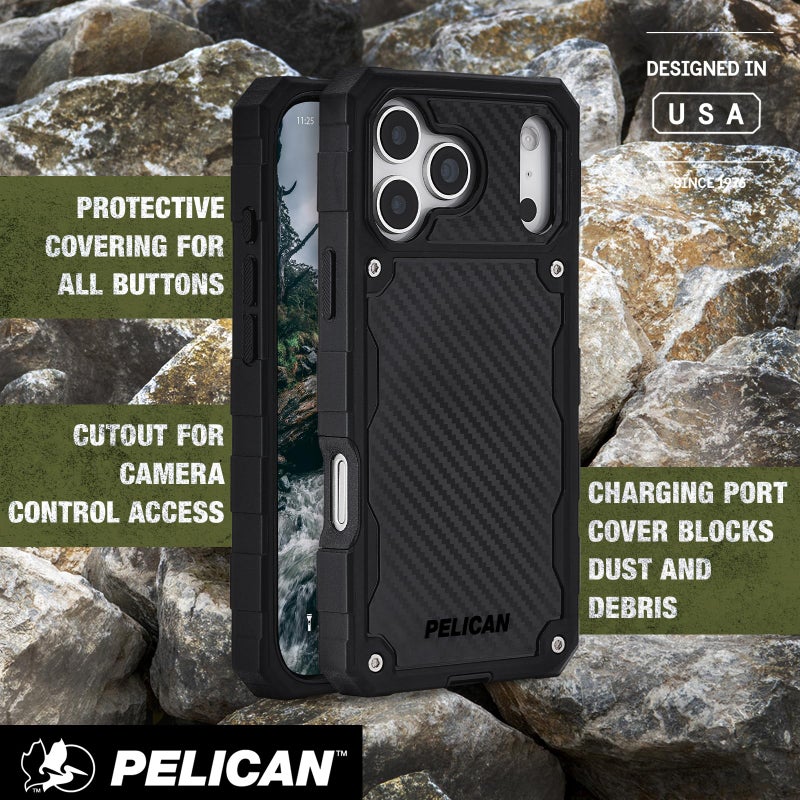 Pelican Shield iPhone 17 Pro Max Case [Compatible with MagSafe] Rugged Phone Case w/ 21ft Military-Grade Drop Protection - Heavy Duty Phone Cover w/Belt Clip Holster for iPhone 17 Pro Max - Carbon - Image 5