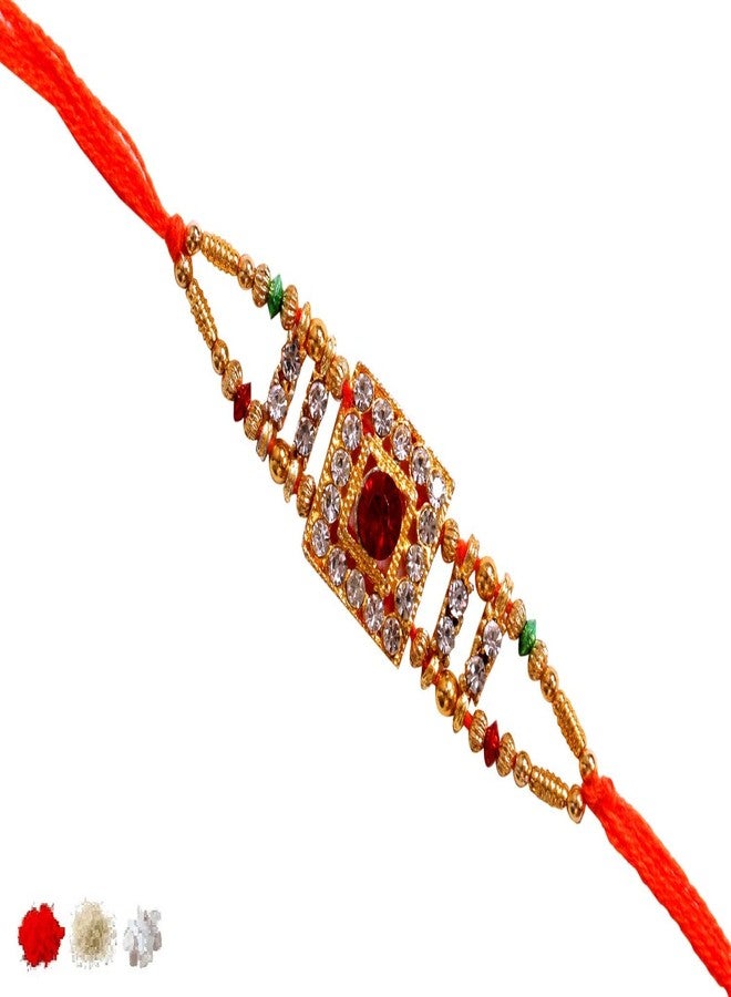 SUNINOW RAKSHBANDHAN SPECIAL RAKHI COMBO PACK OF 2 SET RAKHI FOR BROTHER WITH ROLI FOR TILAK CEREMONY DESIGNER STONE STUDDED RAKHI COMBO | RAKHI FOR BROTHER | RAKHI GIFT | RAKHI FOR BHABHI | RAKHI FOR BROTHER RAKSHA BANDHAN BRACELET | RAKHI SET - Image 2