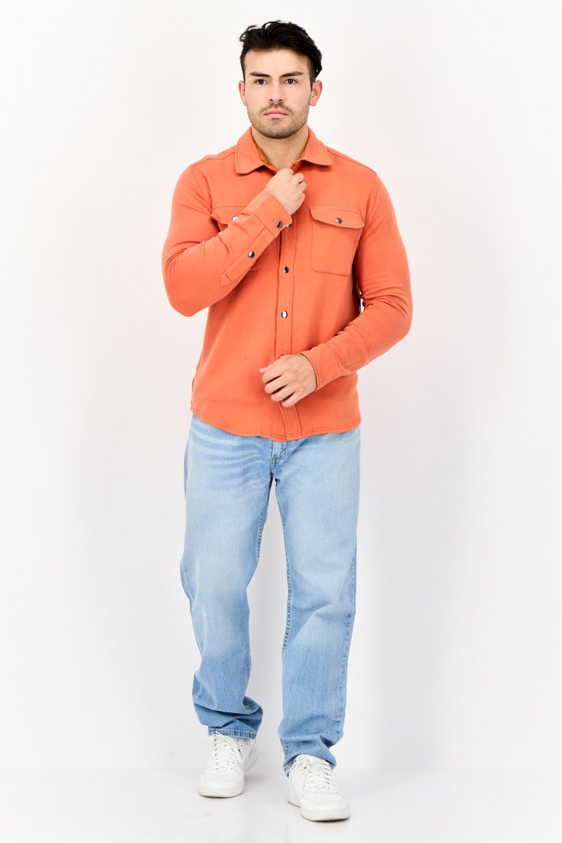 Feat Men Solid Hybrid Jacket Shirt, Coral Red - Image 3