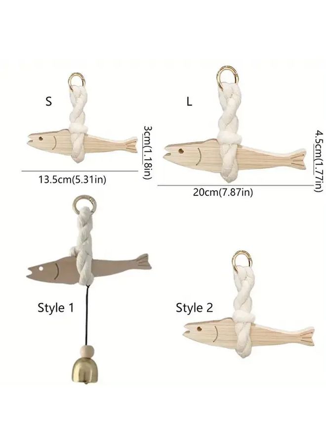 1pc Lightweight Wooden Fish Car Ornament L Style Hangable With Bell Pollack Door Pendant Ultra Thin Fish Wall Art Bedroom - Image 2