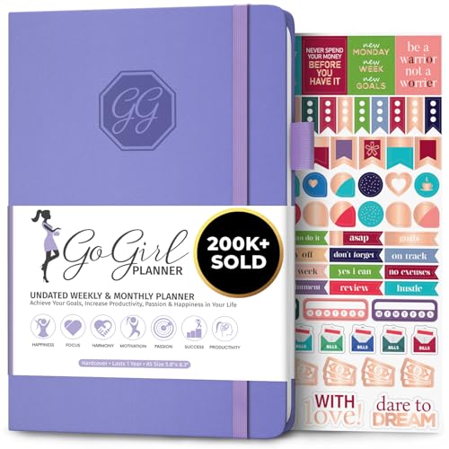 GoGirl Planner and Organizer for Women A5 Size Weekly Planner Goals Journal Agenda to Improve Time Management Productivity Live Happier Undated Start Anytime Lasts 1 Year Lavender